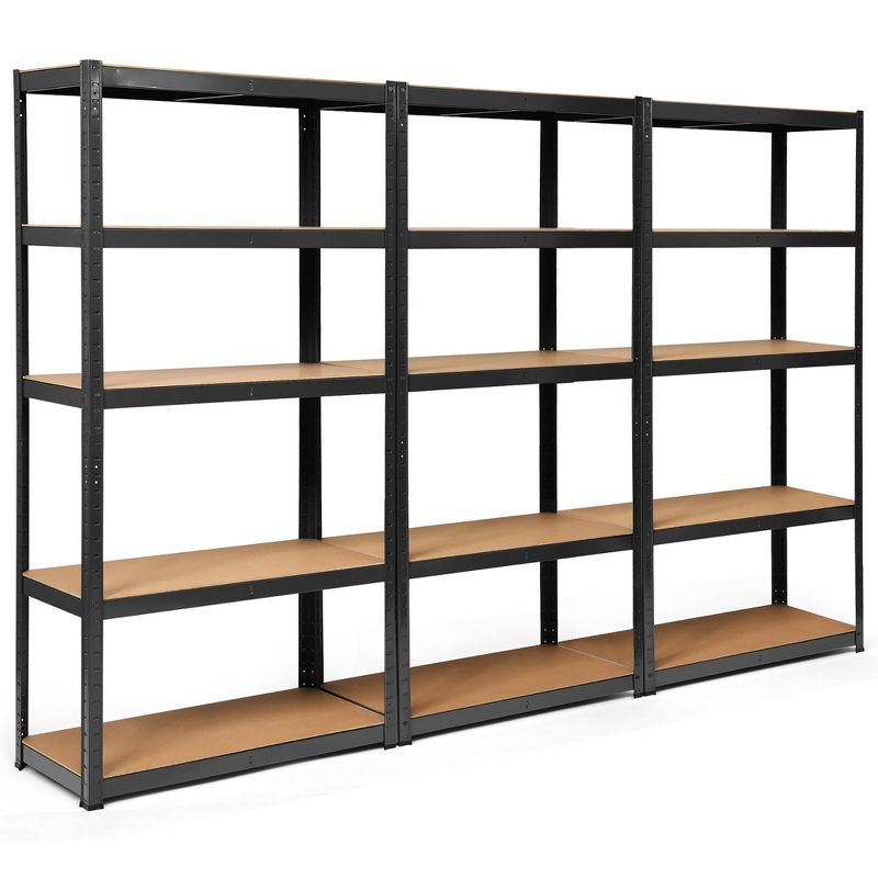 Heavy Duty 72'' Black Steel Garage Rack with 5 Adjustable Wood Shelves