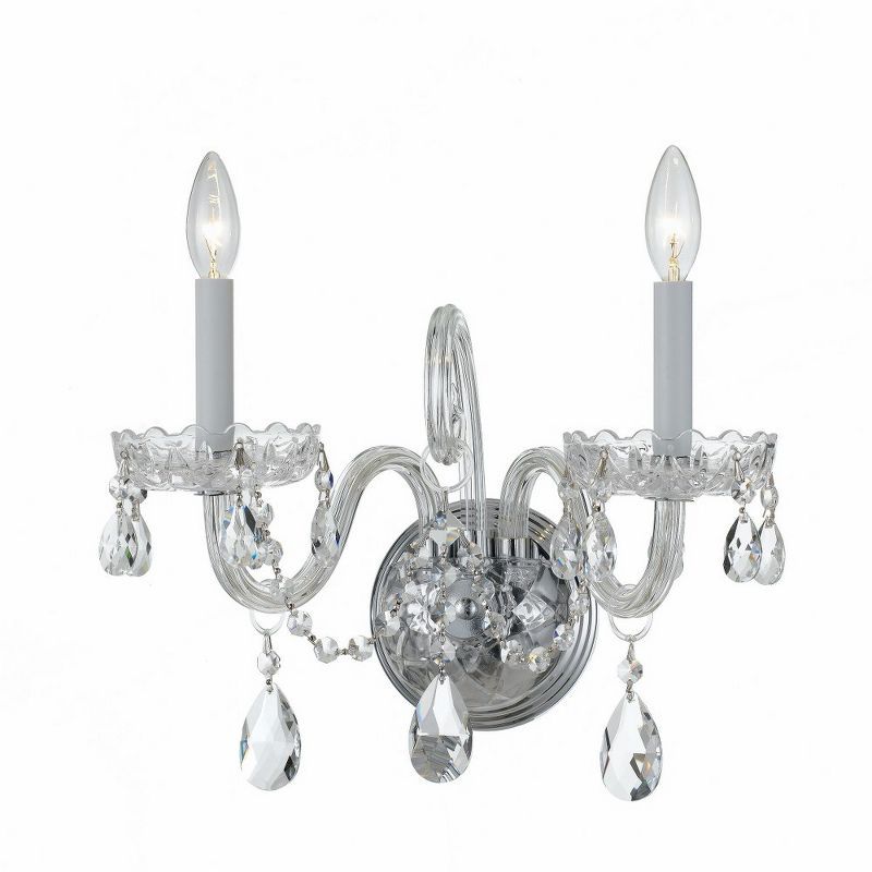 Elegant Polished Chrome 2-Light Wall Sconce with Clear Hand Cut Crystals