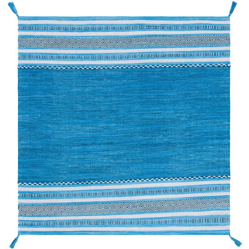 Coastal Breeze Blue/Grey Cotton Square Area Rug - 6'x6'