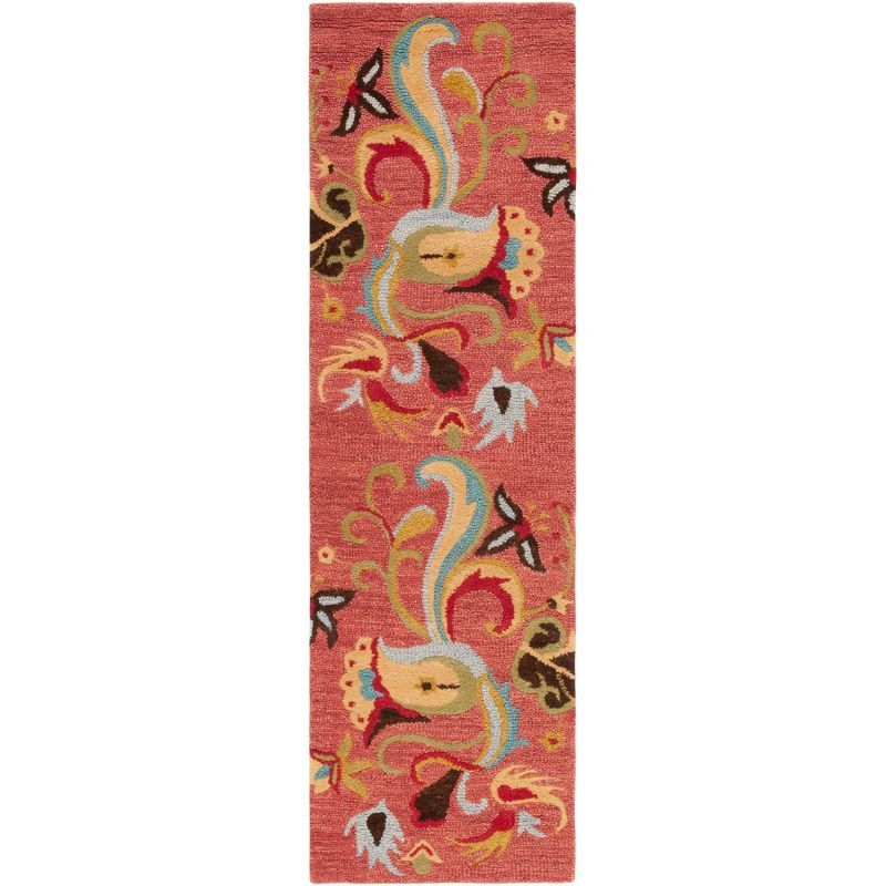 Handmade Rust and Multicolor Floral Wool Runner Rug