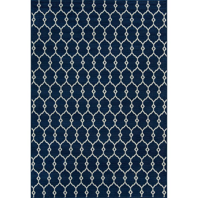 Navy Trellis Luxe All-Weather Indoor/Outdoor Rectangular Rug