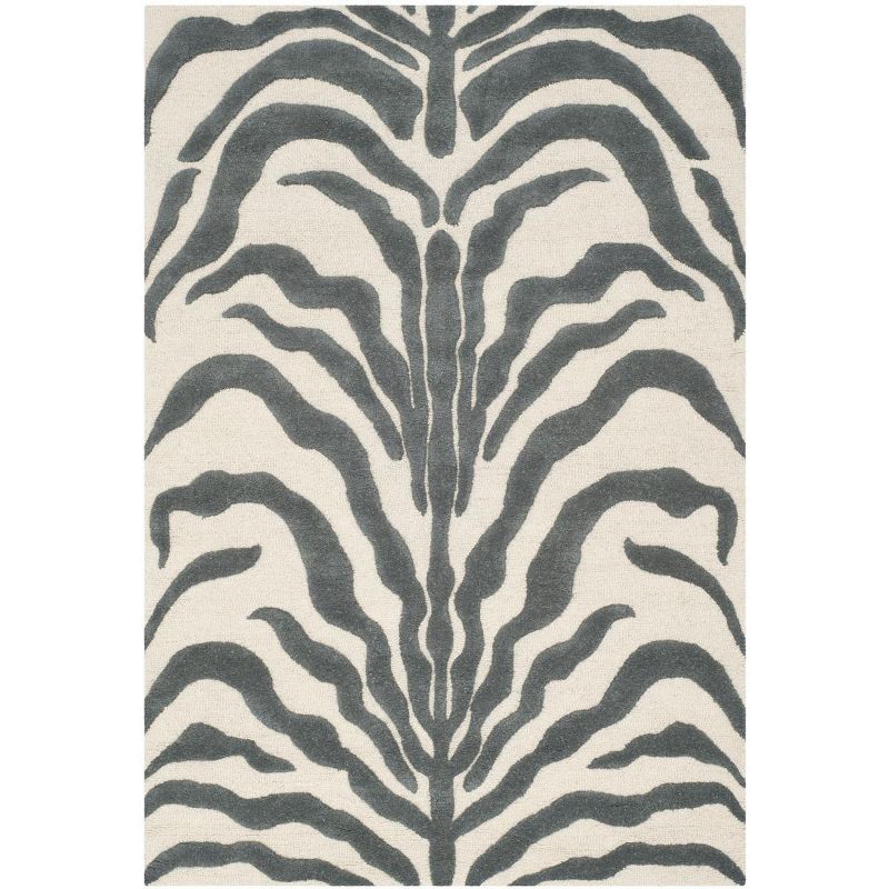 Ivory and Dark Grey Hand-Tufted Wool 4' x 6' Area Rug