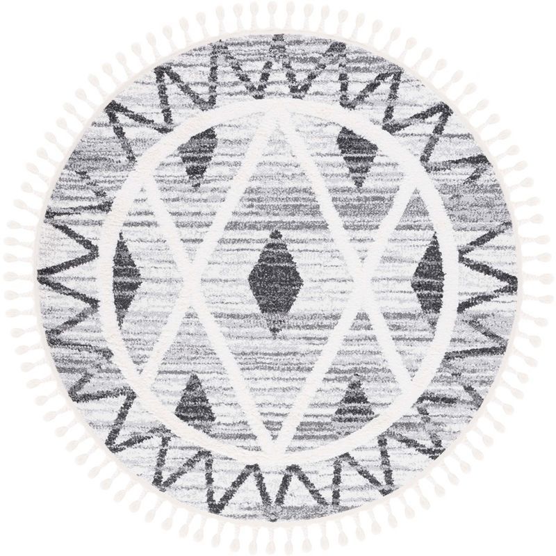 Gray and Ivory Round Braided Diamond Shag Area Rug