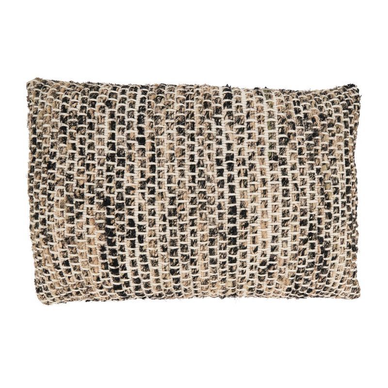 Beige and Black Woven Rectangular Cotton Throw Pillow