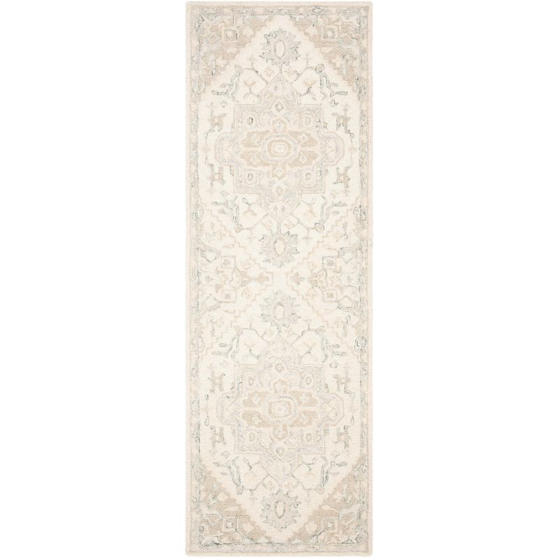 Ivory and Beige Wool Tufted Runner Rug