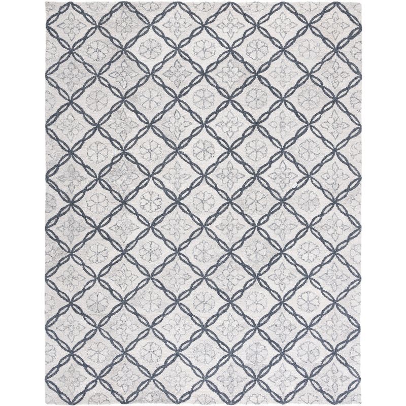 Gray and Ivory Hand-Tufted Wool Geometric 8' x 10' Area Rug