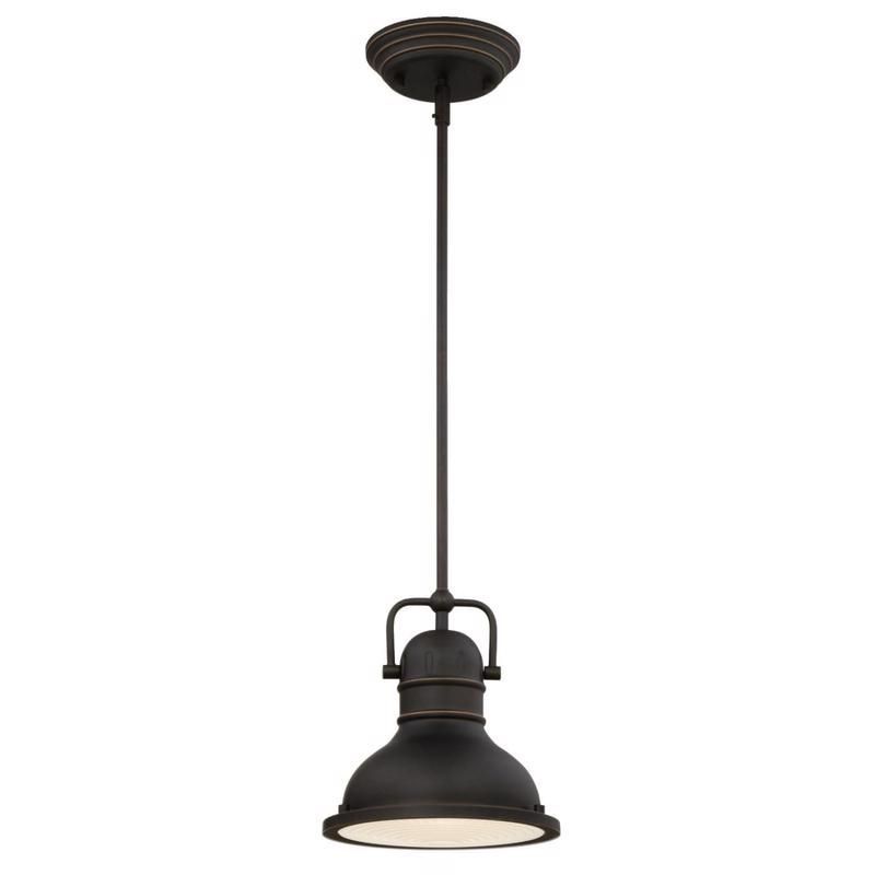Vintage Farmhouse Mini Pendant in Oil Rubbed Bronze with Frosted Prismatic Lens