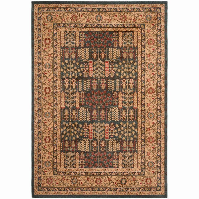 Navy and Natural Rectangular Hand-knotted Synthetic Rug, 10' x 14'