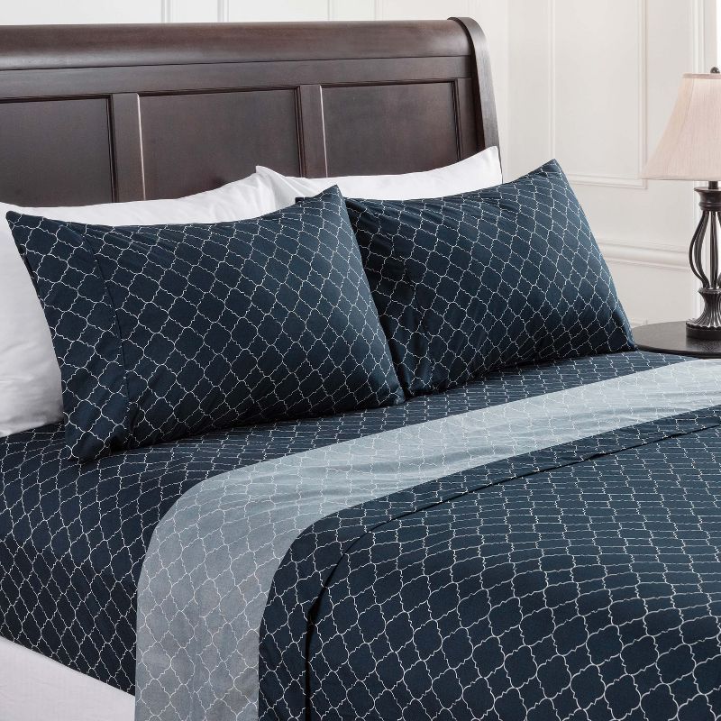 Twin Blue Quatrefoil Print Microfiber Sheet Set