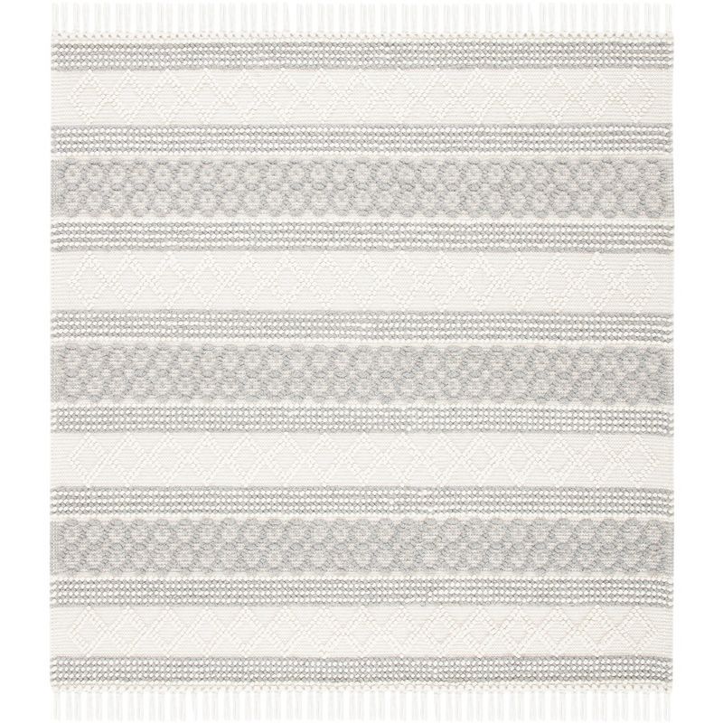 Hand-Tufted Reversible Gray Wool Square Rug, 6' x 6'