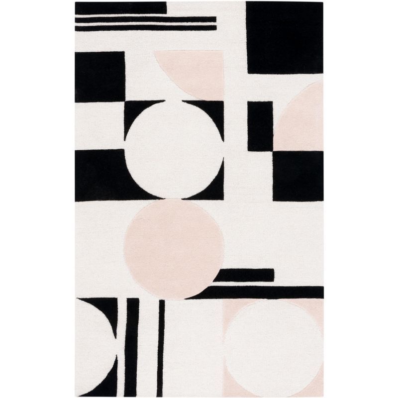 Blush and Black Hand-Tufted Wool Area Rug, 6' x 9'