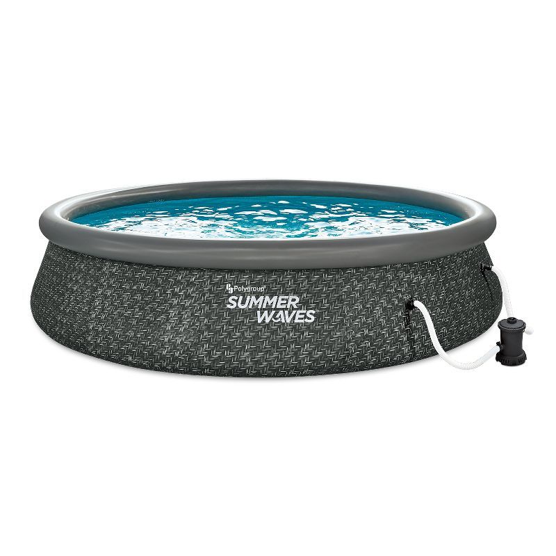 Summer Waves 14' Dark Wicker Round Above Ground Pool with Pump