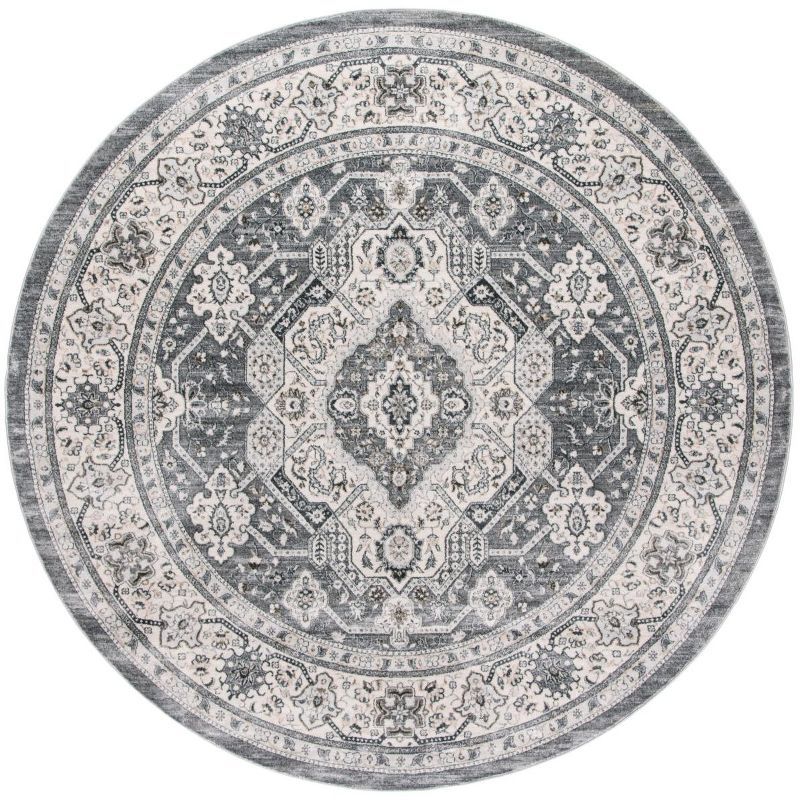 Isabella 6'7" Round Gray Synthetic Stain-Resistant Area Rug