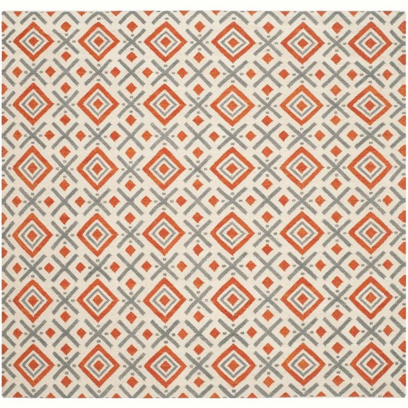 Ivory and Tangerine Wool Flat Woven Square Rug