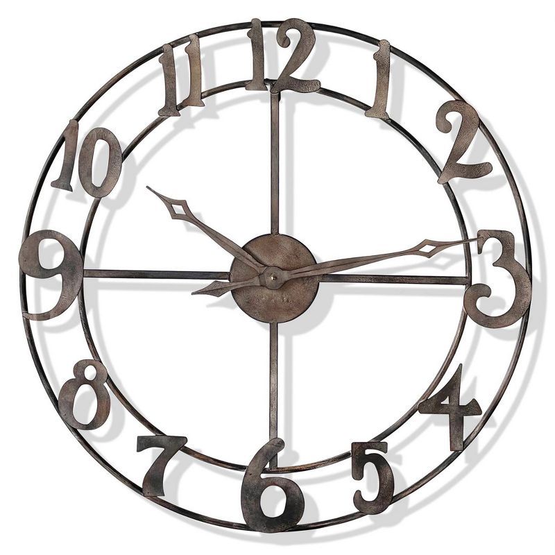 Rustic Pewter 34" Round Metal Wall Clock