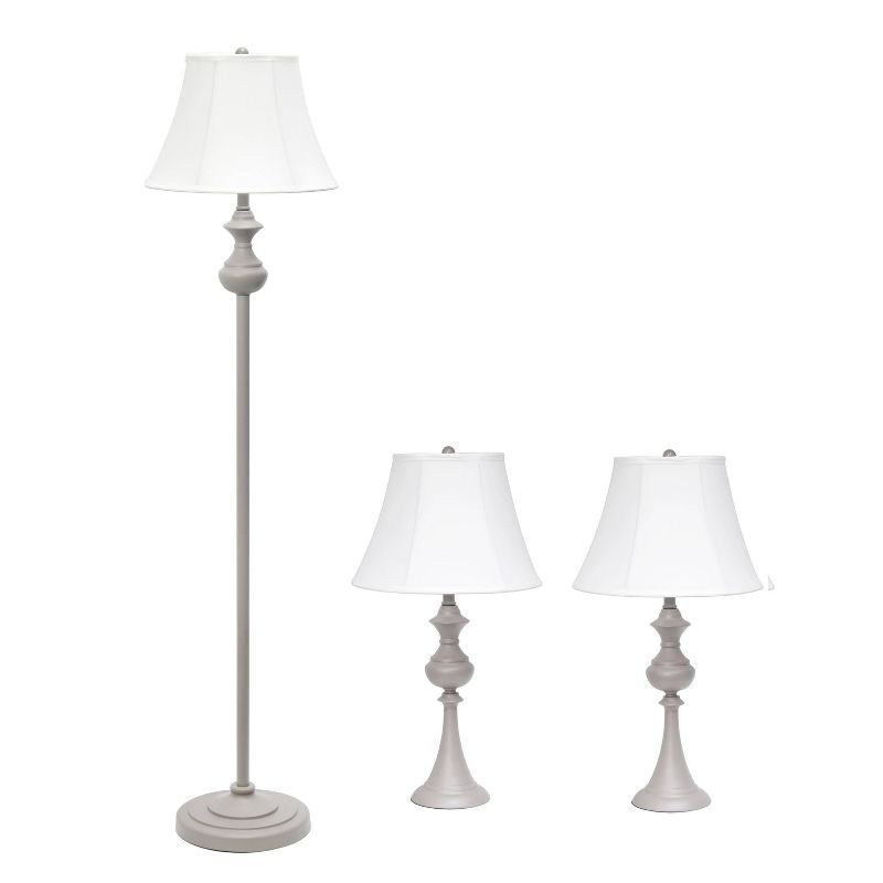 Elegant 3-Piece Lamp Set with Curved Bases and White Shades