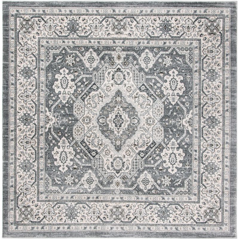 Isabella 6'7" Square Grey and Cream Synthetic Area Rug