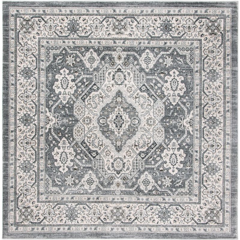 Isabella 8' Square Grey and Cream Synthetic Oriental Rug