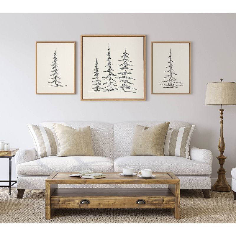 Minimalist Evergreen Trees Sketch Canvas Wall Art for Nursery