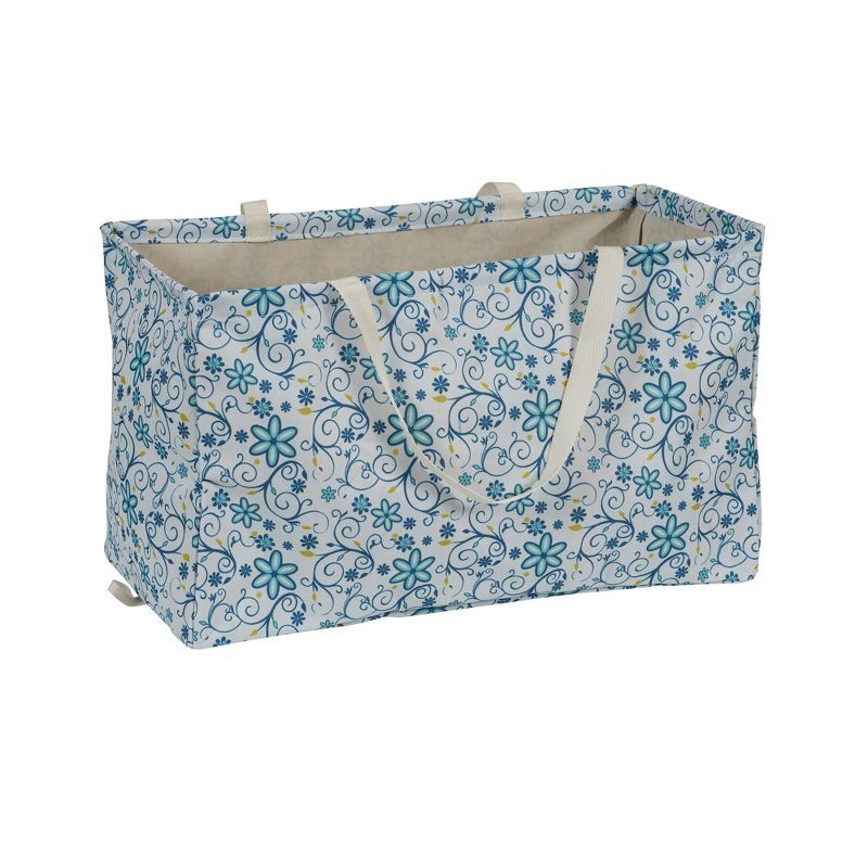 Blue Floral Canvas Utility Tote with Vinyl Lining