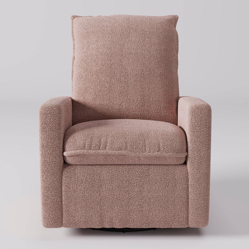 Caillie Pink Boucle Swivel Recliner Accent Chair with Pine Frame