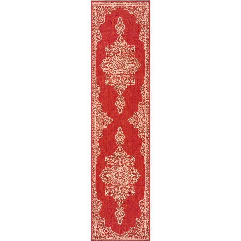 Red and Creme Synthetic Non-slip Washable Rug, 2' 2" x 6'