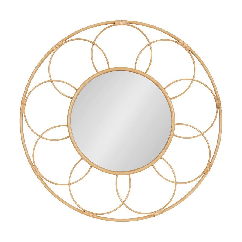 Cori 34" Round Natural Rattan and Metal Mirror