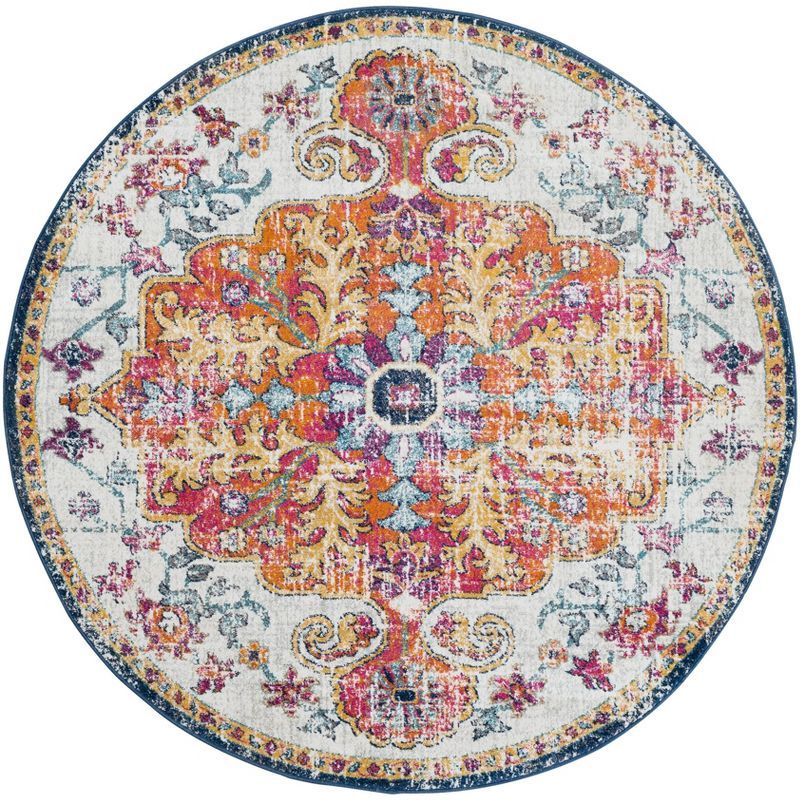 Livabliss 5'3" Round Multicolor Synthetic Medallion Area Rug