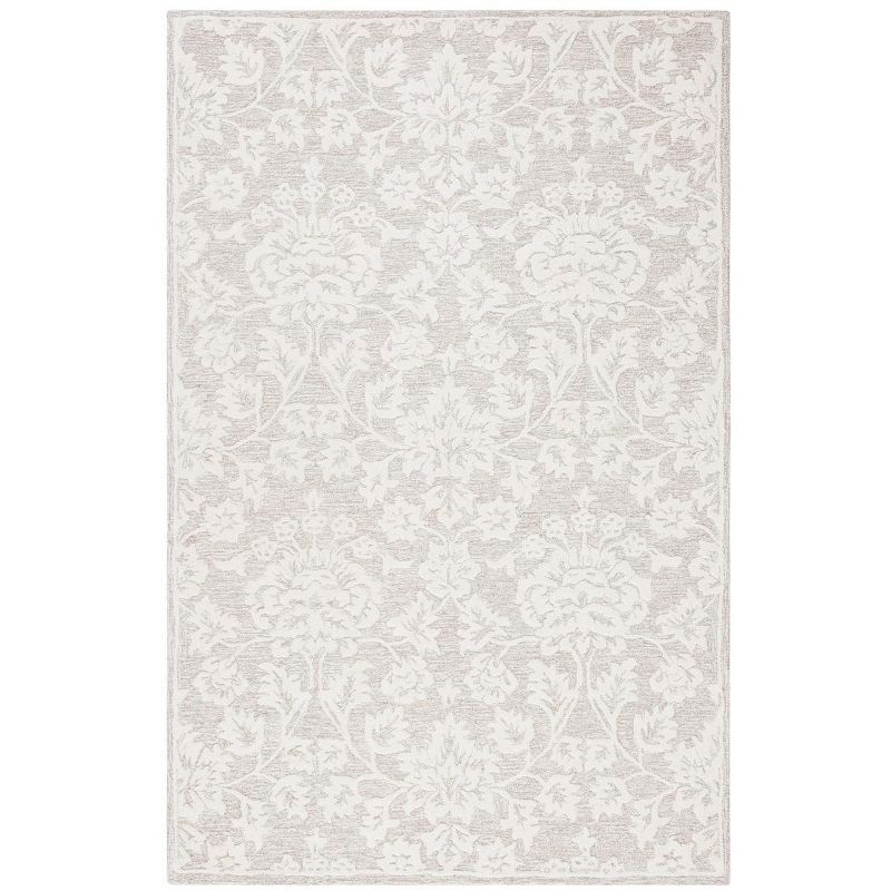 Beige and Ivory Hand-Tufted Wool and Viscose Floral Area Rug
