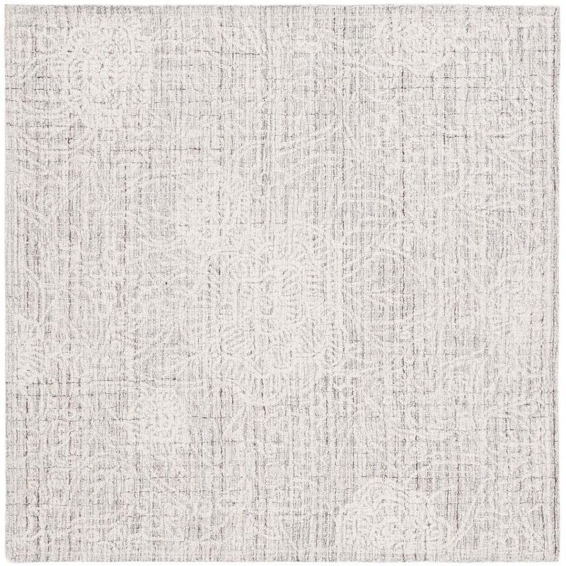 Gray Ivory Tufted Wool Square Area Rug