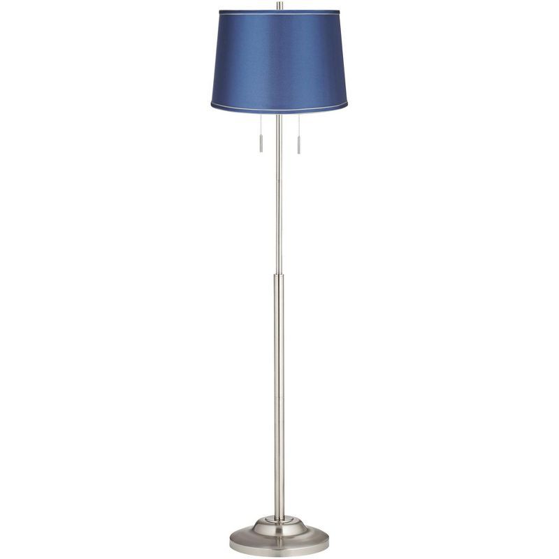 Contemporary Brushed Nickel Floor Lamp with Blue Satin Shade