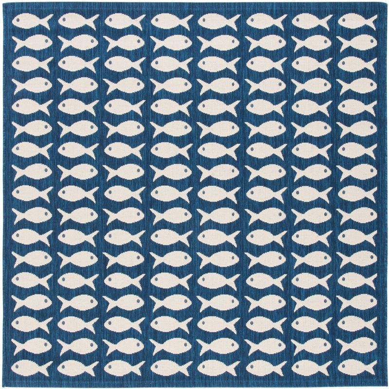 Navy Blue 6'7" Square Indoor/Outdoor Easy-Care Area Rug