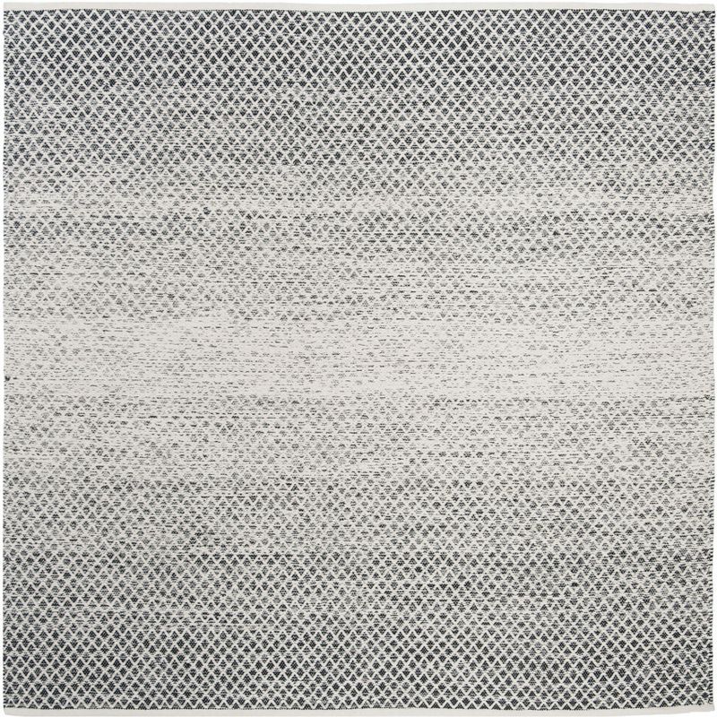 Ivory and Black Cotton 4' Square Handwoven Montauk Area Rug