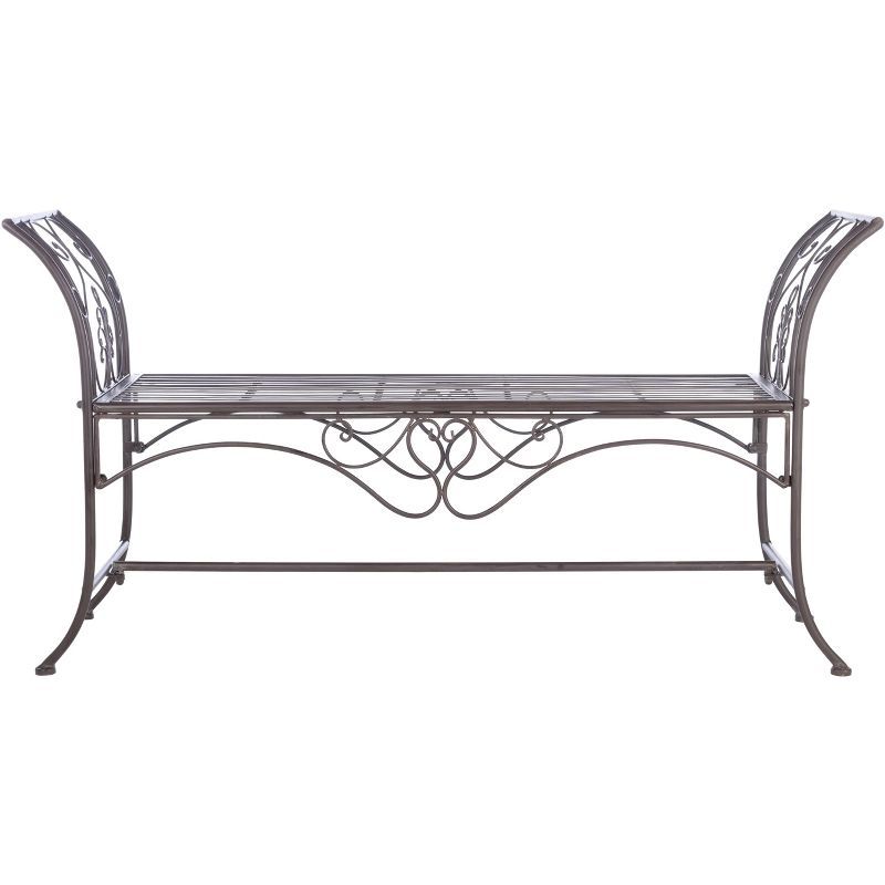 Victorian Elegance Rustic Brown Wrought Iron Outdoor Garden Bench