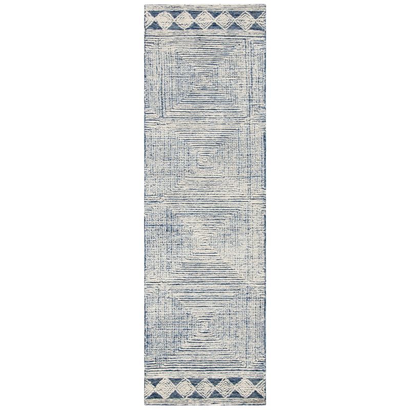 Ivory and Navy Hand-Tufted Wool Abstract Runner Rug