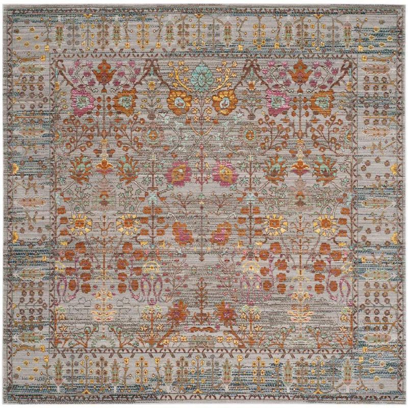 Handmade Square Grey and Multicolor Synthetic Area Rug