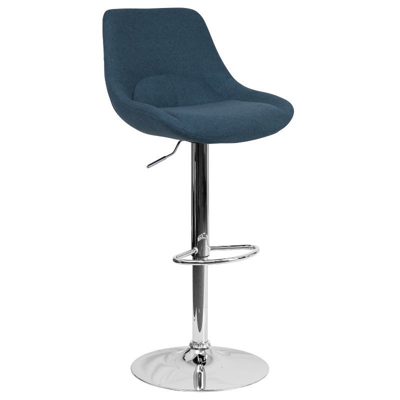 Contemporary Blue Fabric and Chrome Adjustable Swivel Barstool