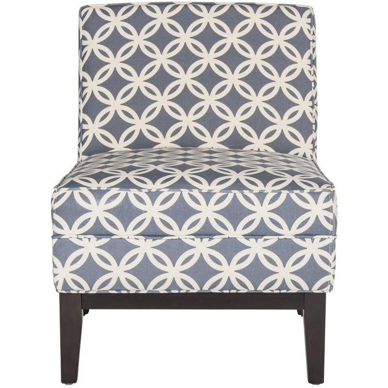 Transitional Geometric Blue Slipper Chair with Espresso Wood Legs