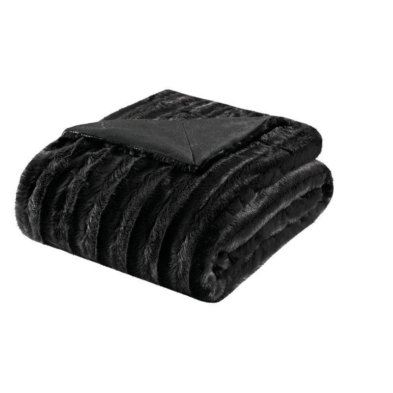 Luxe Cozy Comfort 50"x60" Reversible Black Faux Fur Throw