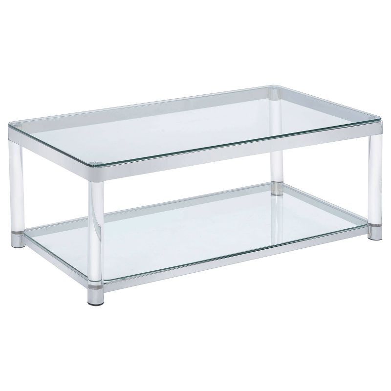 Elegant 48" Silver Metal & Glass Rectangular Coffee Table with Acrylic Legs