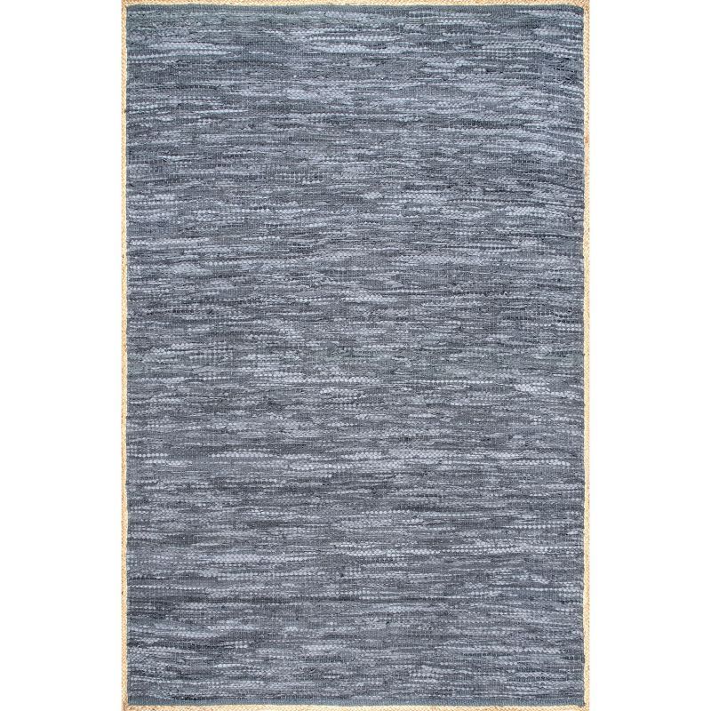 Handmade Blue Leather and Hemp Flatweave Area Rug, 4' x 6'