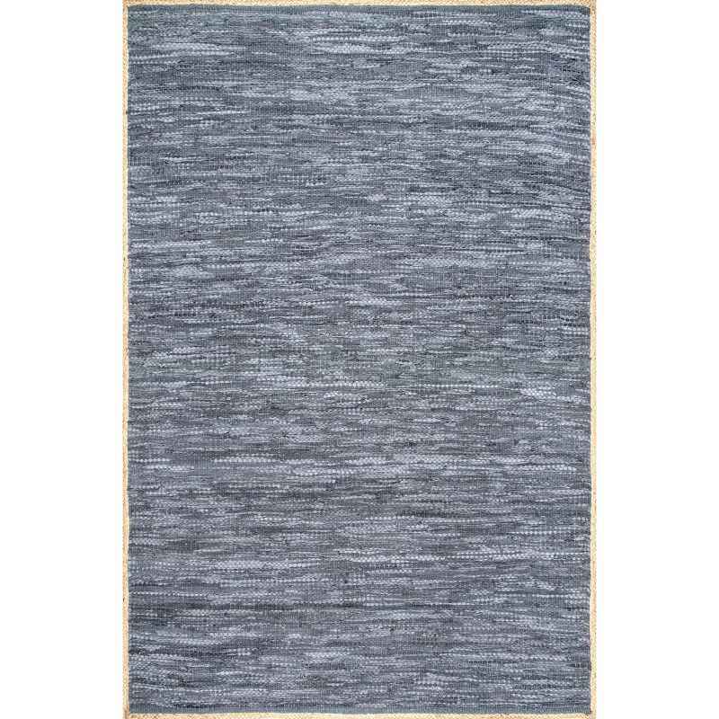 Blue Handwoven Leather and Hemp 6' x 9' Area Rug