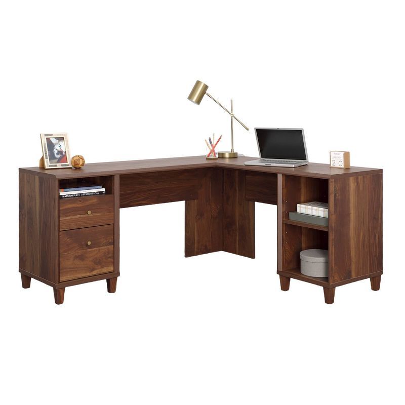 Grand Walnut L-Shaped Corner Desk with Drawers and Filing Cabinet