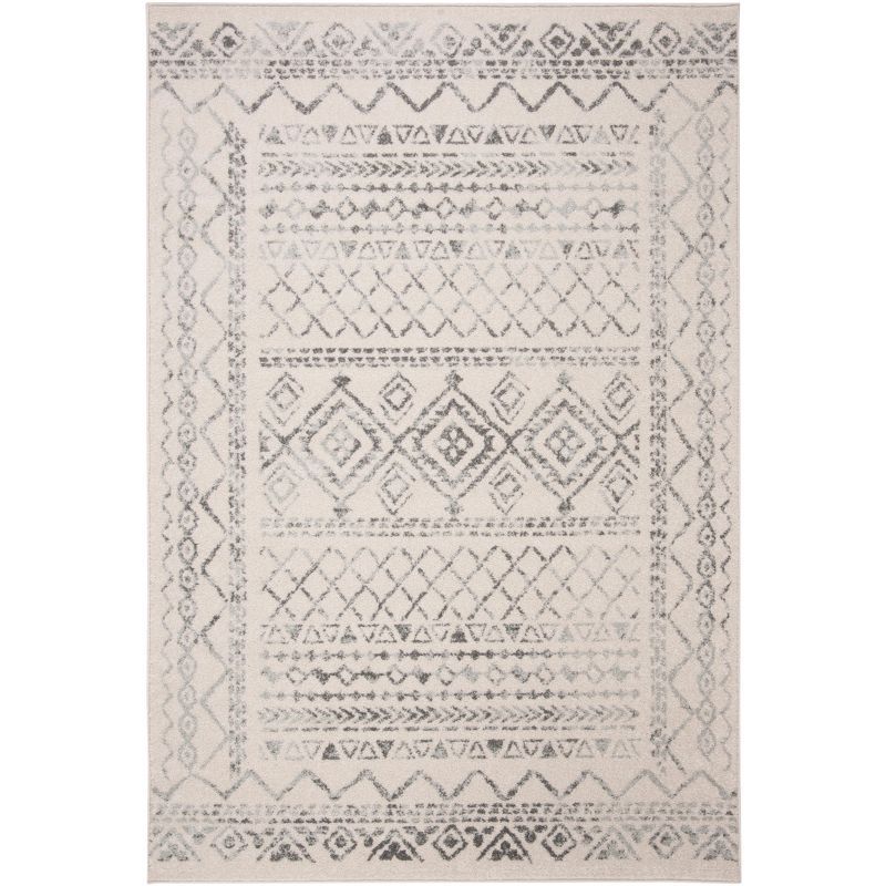 Ivory Grey Hand-Knotted Synthetic Rectangular Rug - Easy Care 5'3" x 7'6"