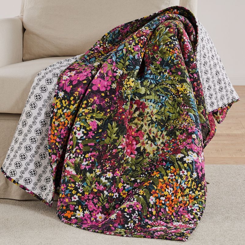 Basel Multicolor Floral Cotton Quilted Throw Blanket