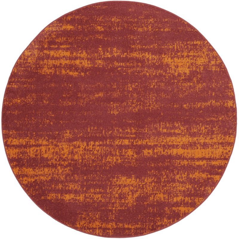 Elysian Red Abstract 4' Round Synthetic Outdoor Rug