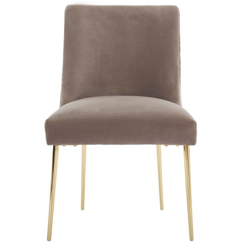 Mouse Grey Velvet Upholstered Dining Chair with Gold Metal Legs