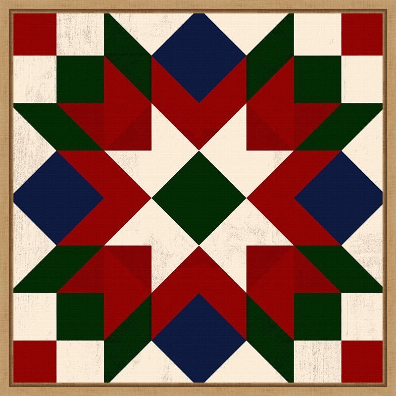 Christmas Barn Quilt IV Red Green Blue Canvas Art Print