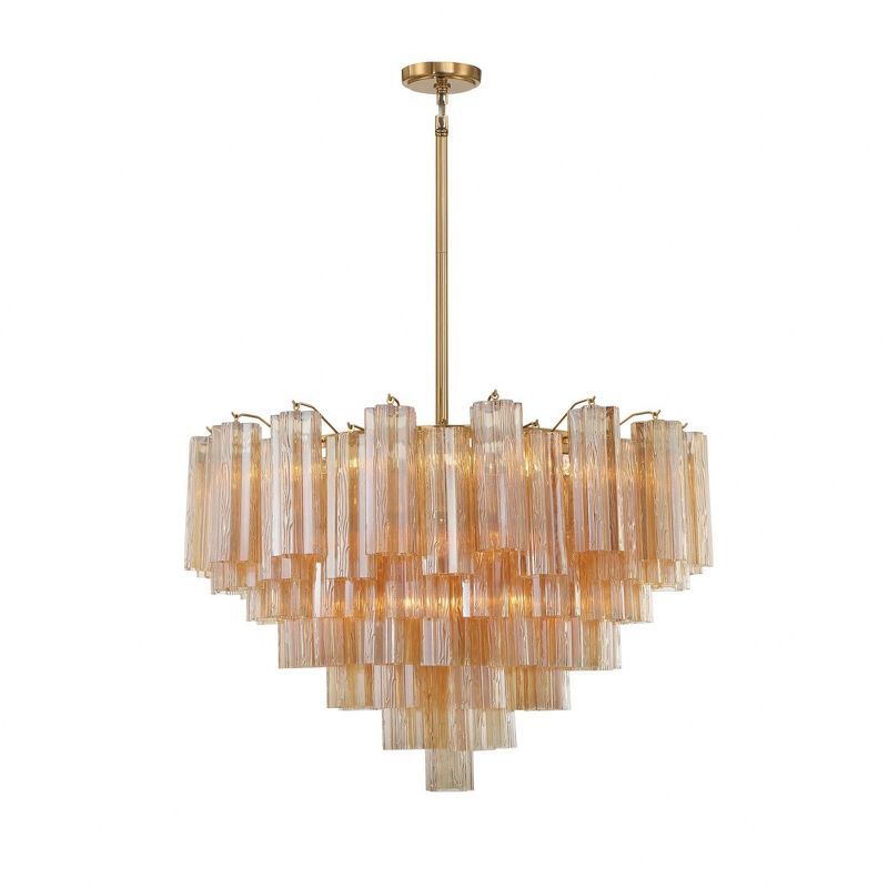 Aged Brass and Amber Glass 16-Light Chandelier