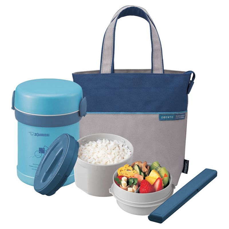 Aqua Blue Insulated Stainless Steel Lunch Jar with Tote